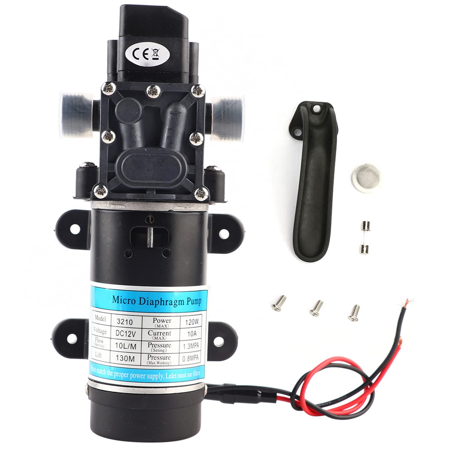 Bomba de Agua de Alta Presión 120W 10L/m 12V/24V Bomba de Agua Eléctrica Bomba de Diafragma Autocebante para Lavadora a Presión Sistemas de Riego Amantes del Jardín Artesanos (12V 3210YD-12-120FS)
