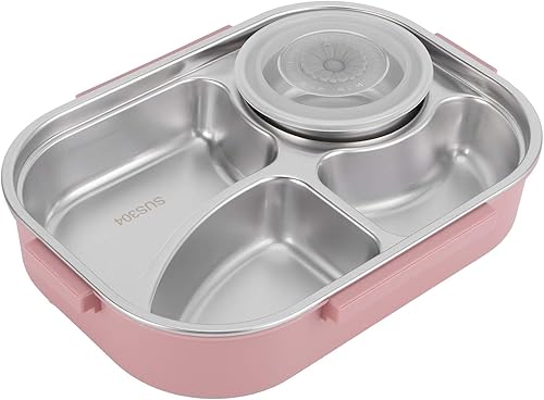 Yosoo Fiambrera de acero inoxidable, caja portátil de 4 rejillas, contenedor de almacenamiento de alimentos, buen rendimiento de sellado, incluye