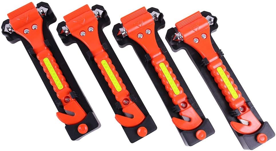 DeCho 4 Pack Car Emergency Escape Window Breaker and Seat Belt Cutter Hammer with Light Reflective Tape