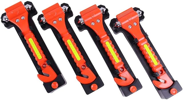 GoDeCho 4 PCS Car Emergency Escape Window Breaker and Seat Belt Cutter Hammer with Light Reflective Tape,Life Saving Survival Kit,Red