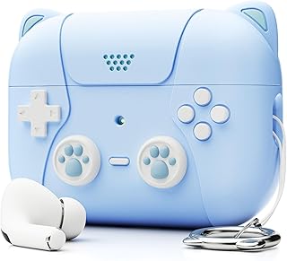 nerhemg Capa de silicone de desenho animado gato fones de ouvido de silicone capa protetora à prova de choque frontal led visível capa de fone de ouvido para AirPods Pro2 linda capa à prova de choque azul para AirPods Pro2