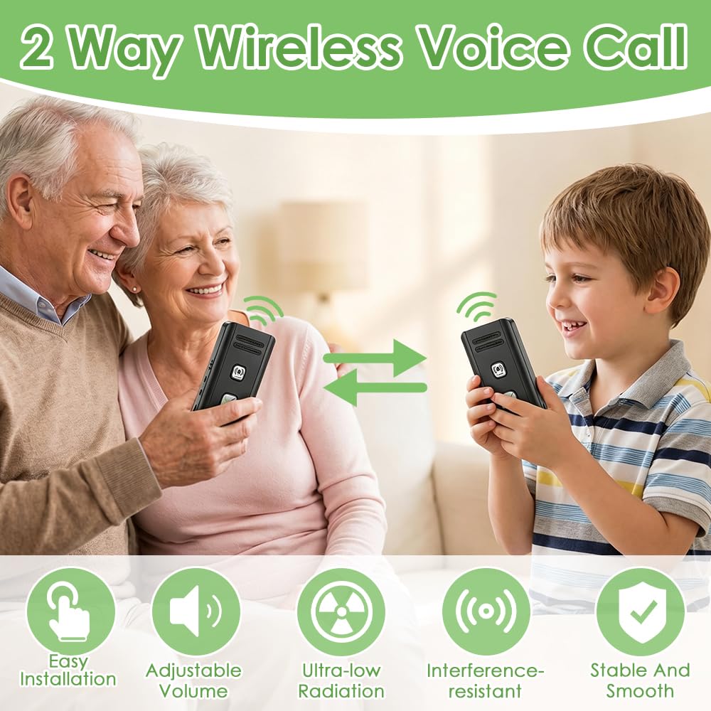 Interfono Casa Vocale Bidirezionale, 500M Citofono Wireless con Luce Indicatore e Lunga Durata, Lungo Raggio Interfono Senza Fili per Bambini, Anziani, Casa