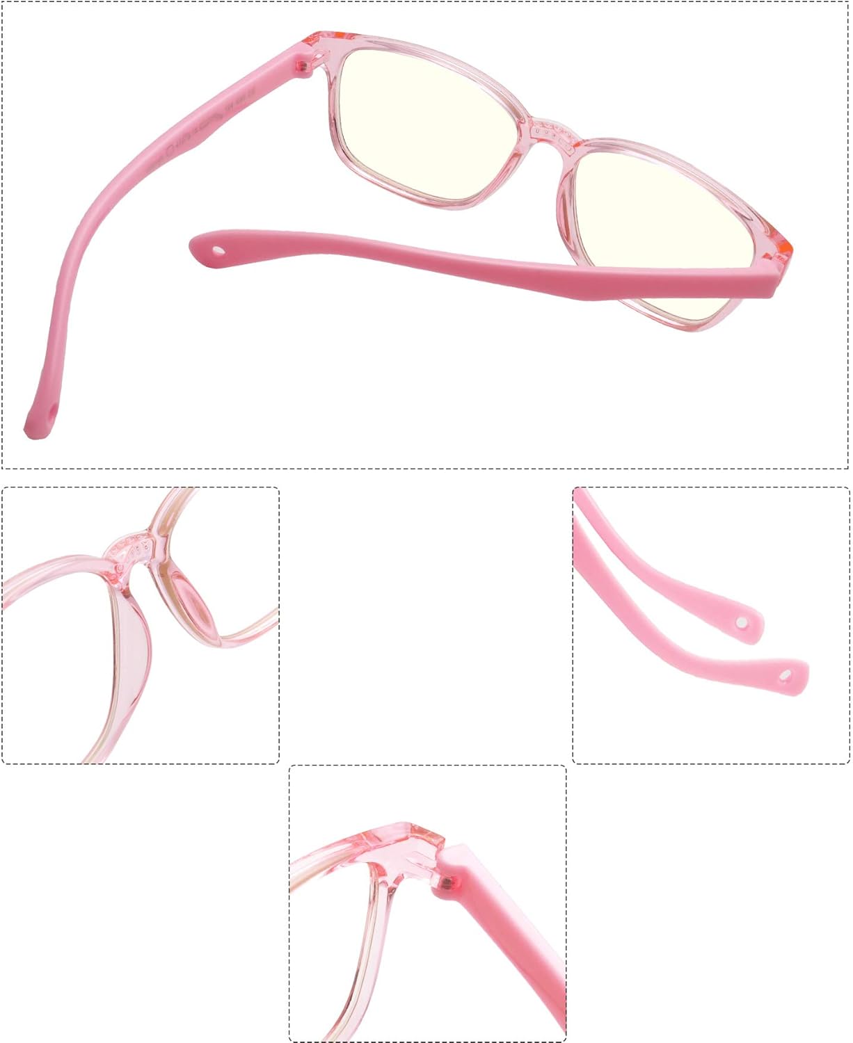 Anti Blue Light Glasses for Kids Computer Glasses,UV Protection Anti Glare Eyeglasses Computer Glasses Video Gaming Glasses for Children (Transparent Pink)) - Image 5