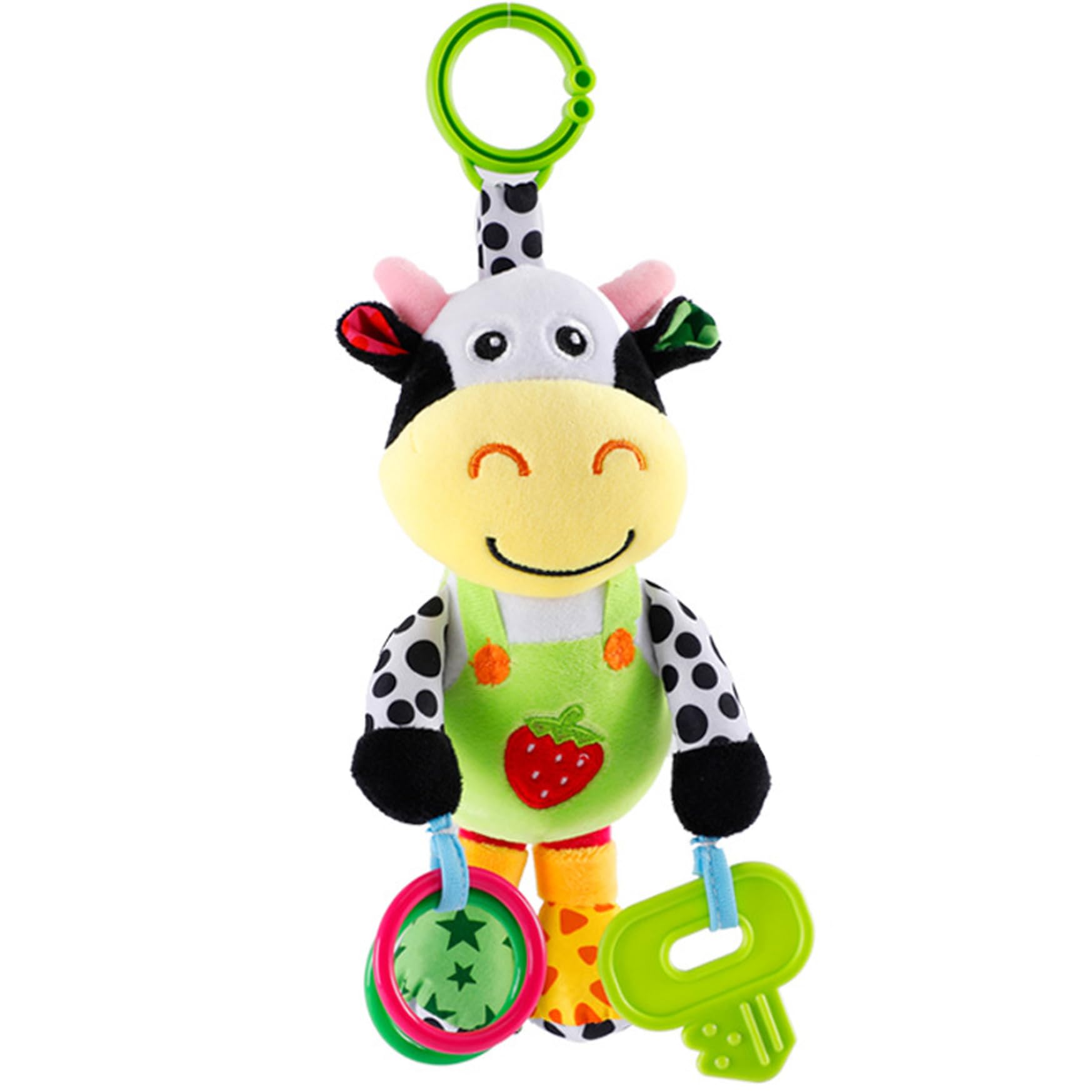 Monetais Carseat Toys Hanging, Soft Plush Cow Baby Musical Toys Early Development Stroller Car Plush for Infant, Newborn Birthday Baby Girls Boys