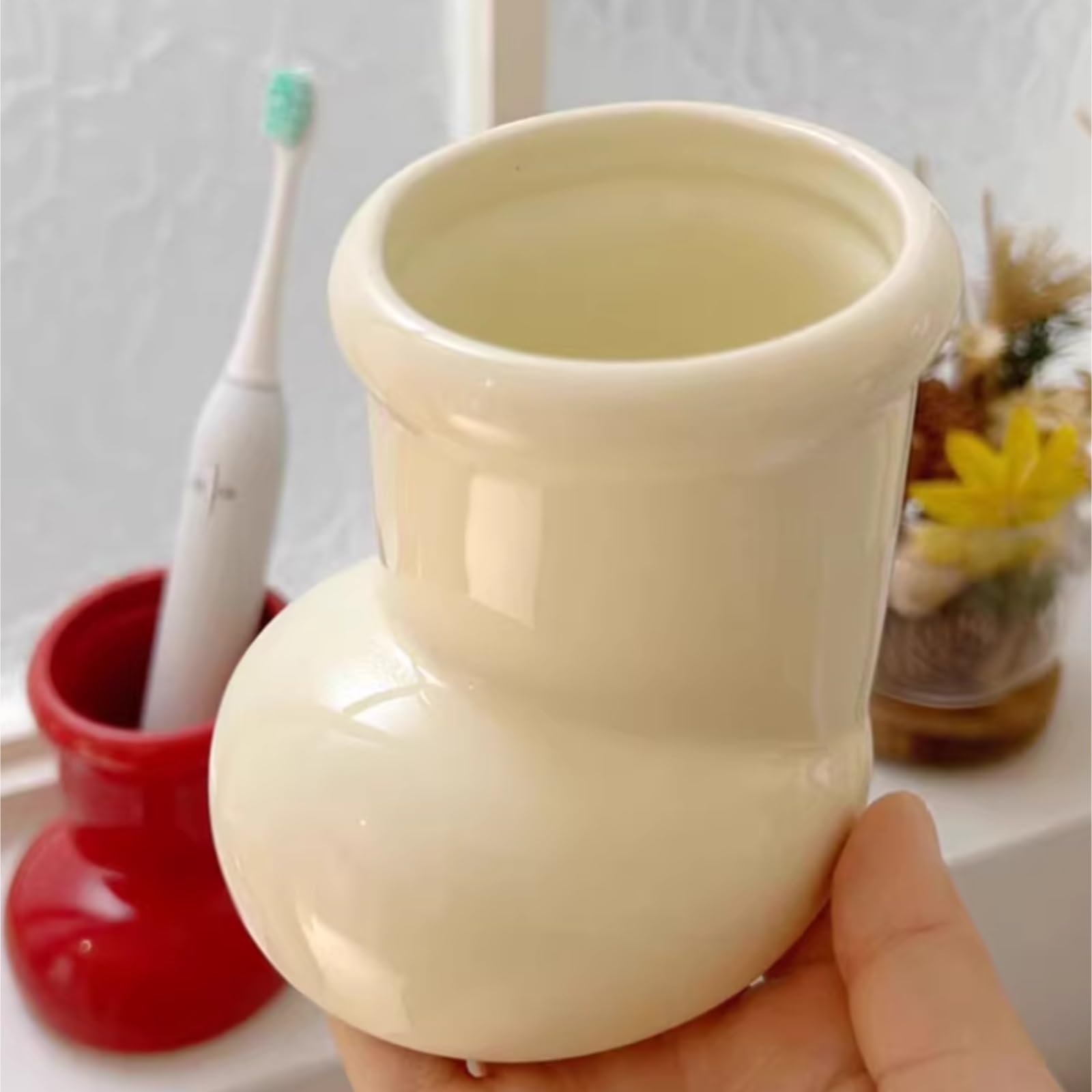 Porta Cepillo Dientes Baño Soporte De Cerámica For Cepillos Dientes con Forma Zapato, Organizador Almacenamiento For Encimeras Tocador Hogar Y Cocina(Beige)