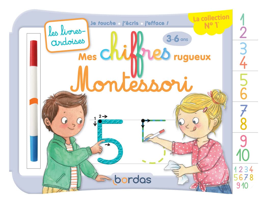 Les livres-ardoises - Mes chiffres rugueux Montessori: Avec 1 feutre effaçable 2 couleurs