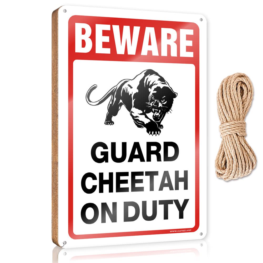 YYHLEH Wooden Signcute Decore For Room Beware! Guard Cheetah On Duty Wooden Sign(23X35CM)