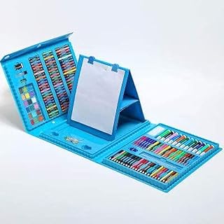 حافظة لوحات تلوين للاطفال من سوبر ميجا، 208 قطعة من مجموعات الرسم، لوحات رسم للاطفال، الوان مائية للاطفال، اقلام رسم، حامل للوحات الرسم (زهري)