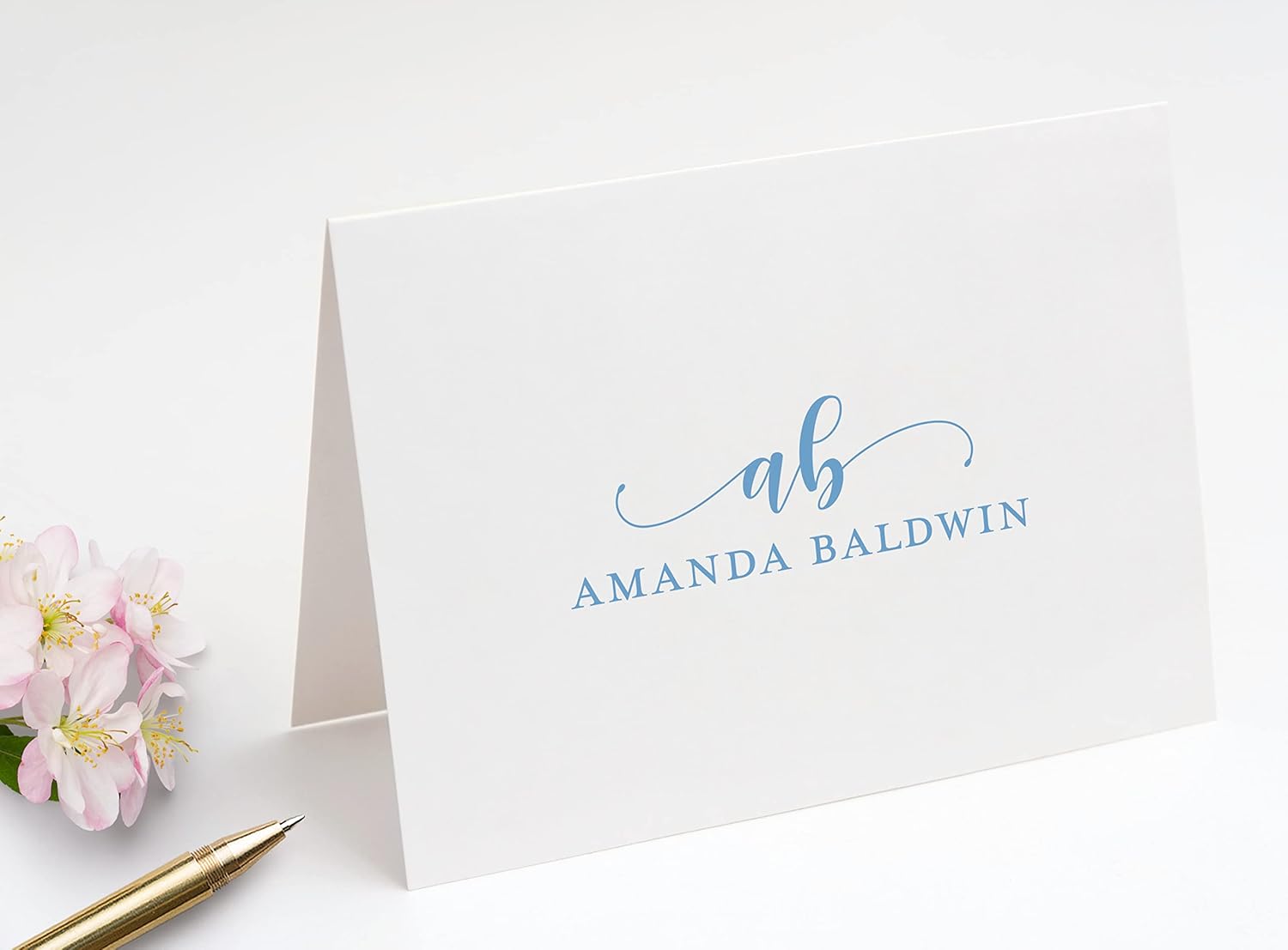 Personalized Folded Note Card and Envelope Stationery Set with Monogram and Name on Front - Stationary Set with Envelopes - Choose Your Colors and Set Size (Script Monogram)
