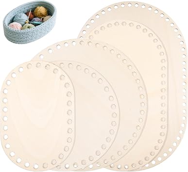 5 Pcs Wooden Basket Bottom for Crocheting, 5 Sizes Wooden Round Oval Blank Solid Crochet Basket Base for DIY Basket - Weaving Supplies, Home Decoration