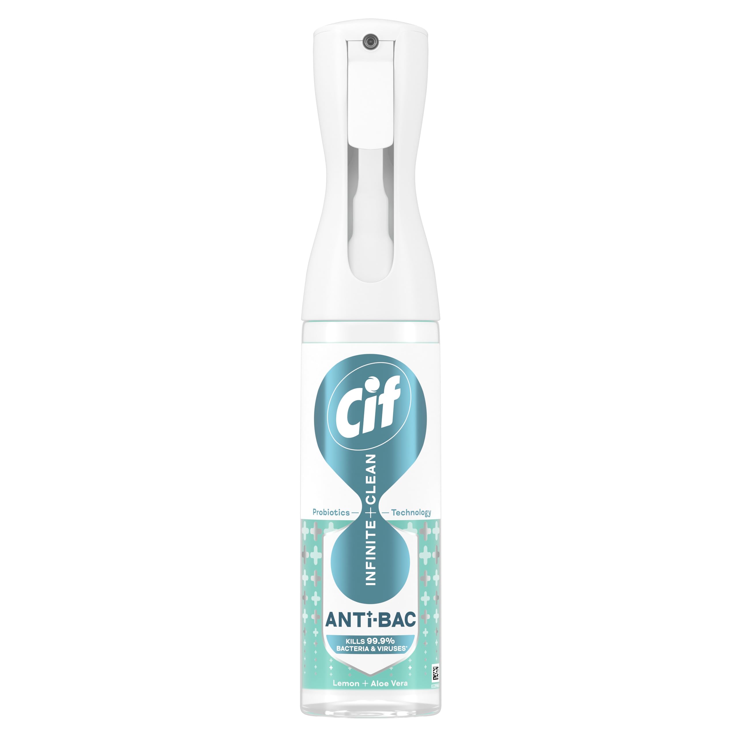 Cif Infinite Clean Anti-Bac Cleaner Spray, Lemon & Aloe Vera, 280 ml - Antibacterial Spray with Probiotics Technology and a Disinfecting Agent*, Eliminates 99.9% of Bacteria and Viruses*