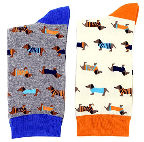 Carahere® Women's Cotton Animal Print Patterned Soft Fun Crew Socks 2 Pairs Dog Patterned #TOP4