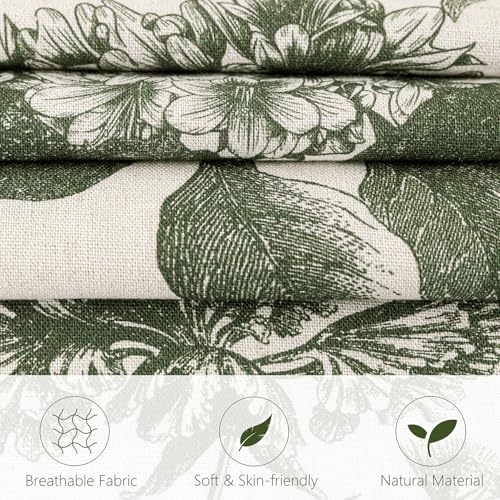 Image of Foindtower Set of 2 Linen Floral Throw Pillow Covers Neutral Vintage Print Decorative Cozy Cushion Covers Farmhouse Boho Home Decor for Sofa Chair Couch Bedroom Living Room,22x22 Inch,Dark Green