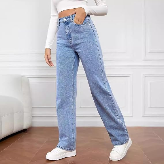 Allimy Jeans Donna Vita Alta Gamba Dritta – Bianco, Taglia 52, Modello Boyfriend Cargo, Tasche Frontali