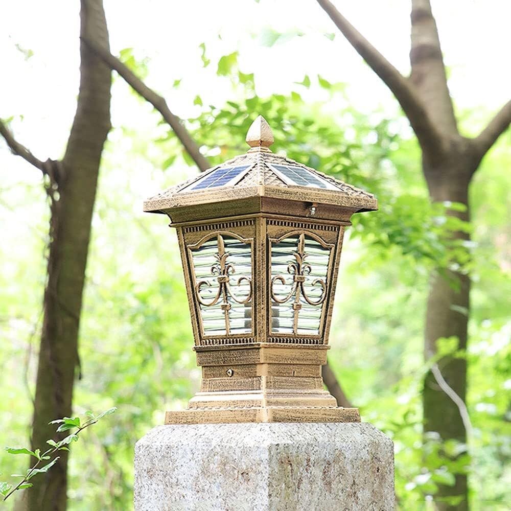 Traditionelle Solar-Sockelleuchten for den Außenbereich, Retro-Glas, for Gartenlandschaft, Säulenlaterne, Terrassensäulenlampe(Bronze)