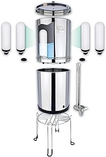 NEWTON Premium Schwerkraft-Wasserfiltersystem mit Schwermetallentfernung | 8,5 l Fassungsvermögen | Komplettsystem mit 4 Filterkerzen, Edelstahlständer und Schauglashahn