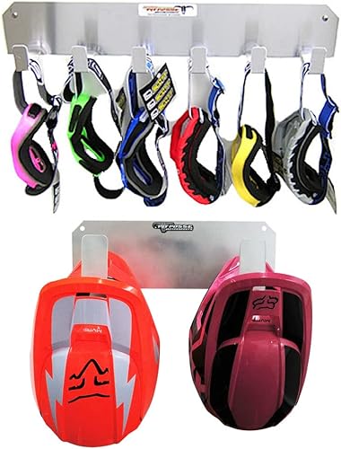 Pit Posse PP3350S - Estante doble para cascos y gafas, 6 soportes organizadores para colgar  Fabricado en Estados Unidos  Motocicleta MX Offroad