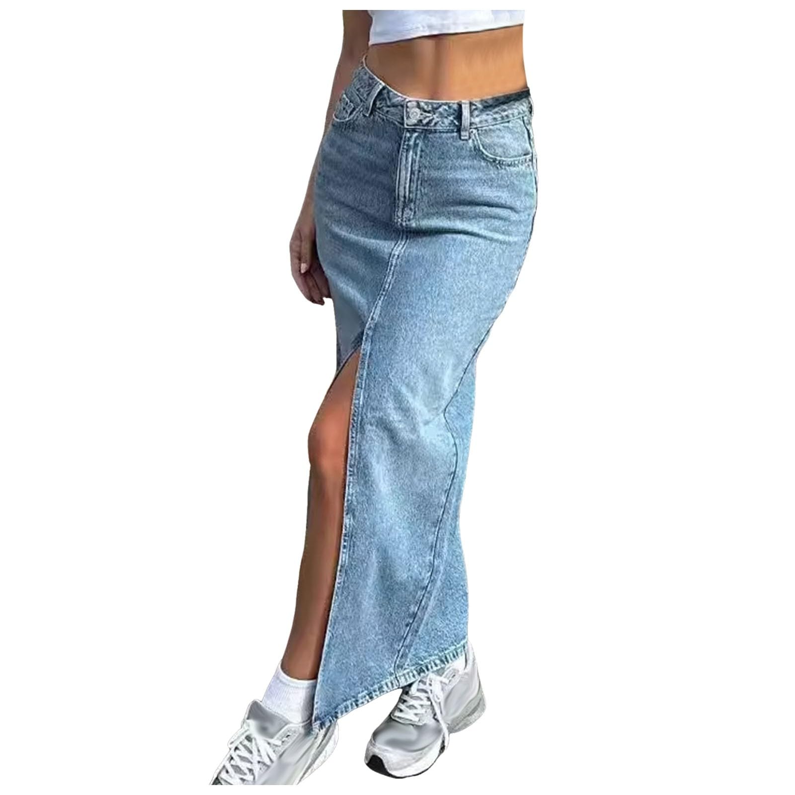 Falda Larga Mujer Verano, Faldas Mujer Verano Lunares, Largas Mezclilla Vaqueras con Dobladillo Alto Y Abertura Estilo Western Ropa Calle Faldas Skirt Falda Lunares Falda Vaquera Minifalda