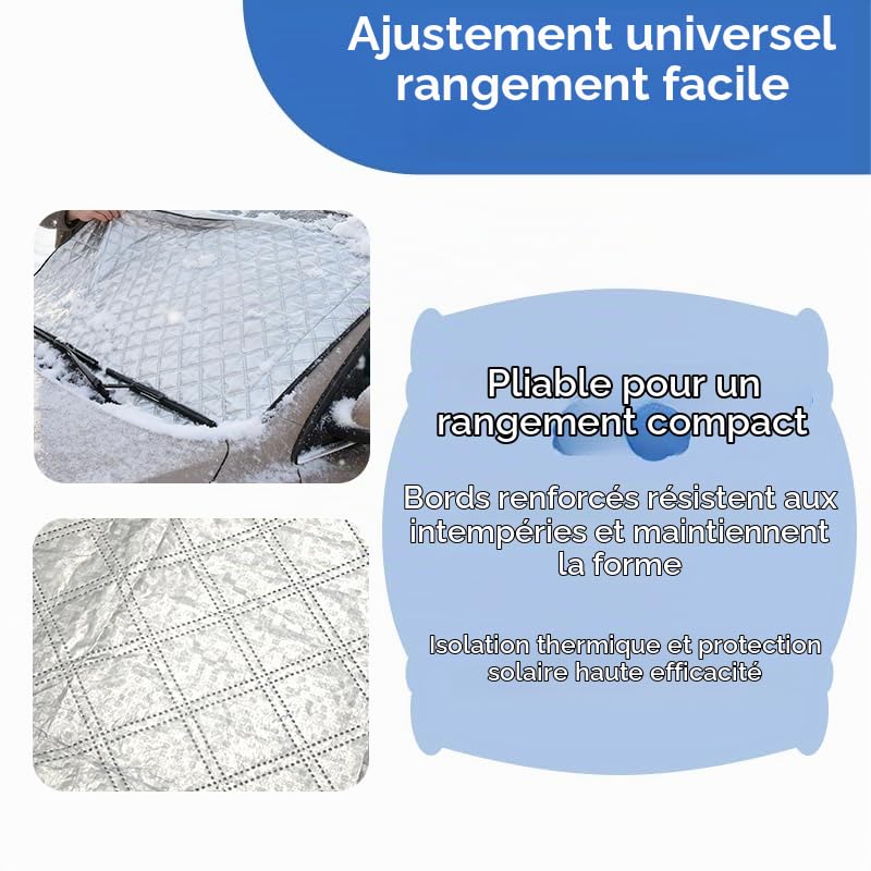 Couverture Pare-Brise Voiture, Bache Pare Brise Protection Couverture Repliable, Soleil et Poussière, Protection Réutilisable en 4 Couches pour Toutes Saisons, Facile à Installer-150 x 100cm