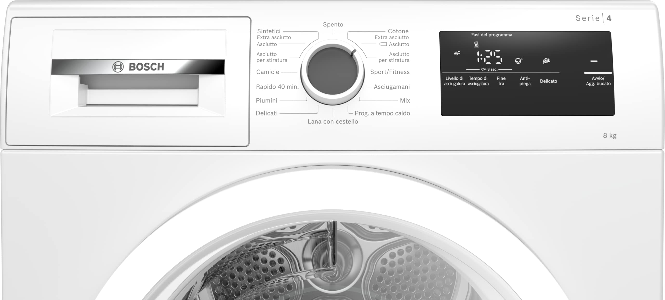 Bosch WTH85V18II Serie 4, Asciugatrice a pompa di calore, capacità 8 kg, EasyClean, Cestello Lana, Auro Dry, Programma Rapido