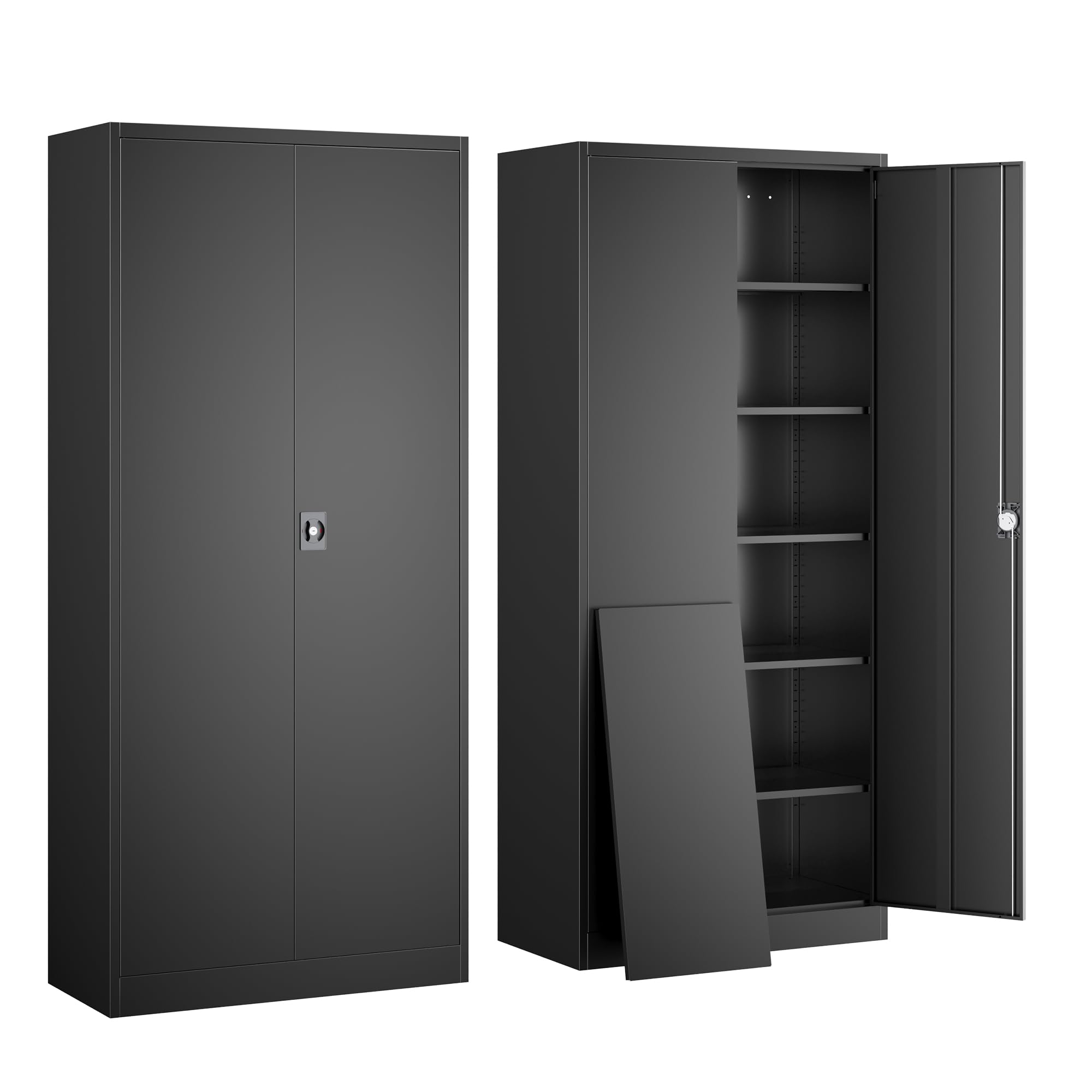 Yizosh Metal Garage Storage Cabinet with Lock, 71" Locking Tool Cabinet with 2 Doors and 5 Shelves, Tall Steel Cabinet for Garage, Heavy Duty File Cabinet for Office, School (Black)