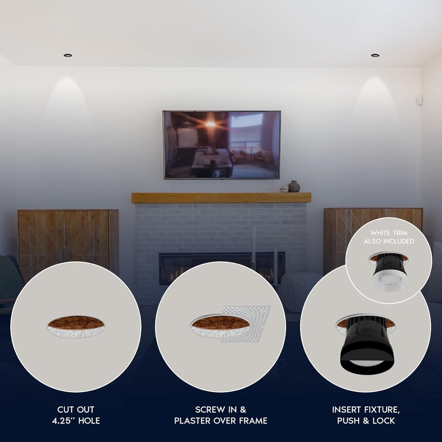 LUXRITE 4-Inch LED Trimless Recessed Spotlight with Black Wall Washer Trim Replacement 25W, 2000LM, 5CCT, 38° Beam Angle, Dimmable, Push-n-Lock, CRI90, Damp & IC Rated, ETL White + Black