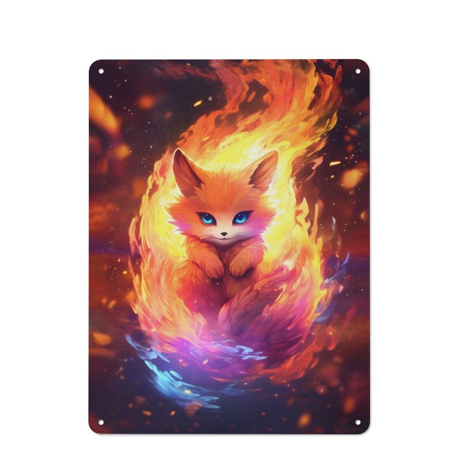 Classic Kitchen Metal Sign 40x30cm Featuring Baby Kurama Nine Tail Fox, Cafe Wall Decor for Restaurant, Kitchen, Counter Or Breakfast Nook