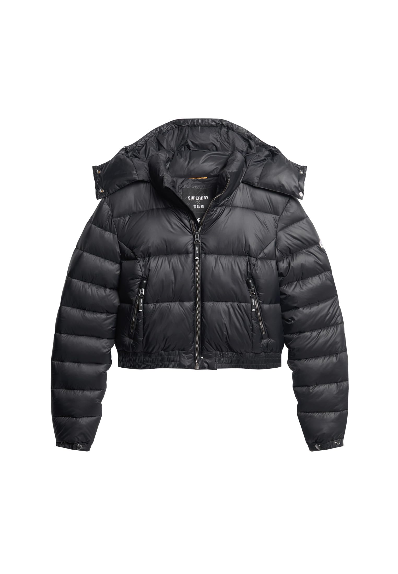 Superdry Women's Black/White Crop Hooded Fuji Jacket, Uk 16