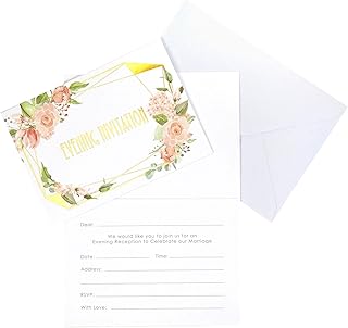 Neviti Evening Geometric Floral Wedding Invitation (Pack of 10) (UK Size: One Size) (White/Red/Gold)