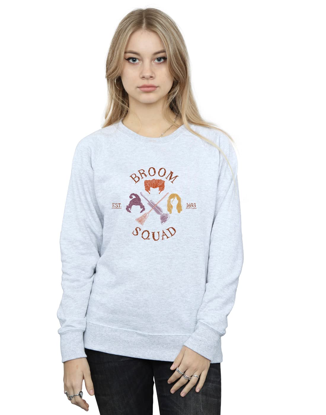 Absolute Cult Women's Sport Grey Disney Hocus Pocus Broom Squad 93 Sweatshirt Large