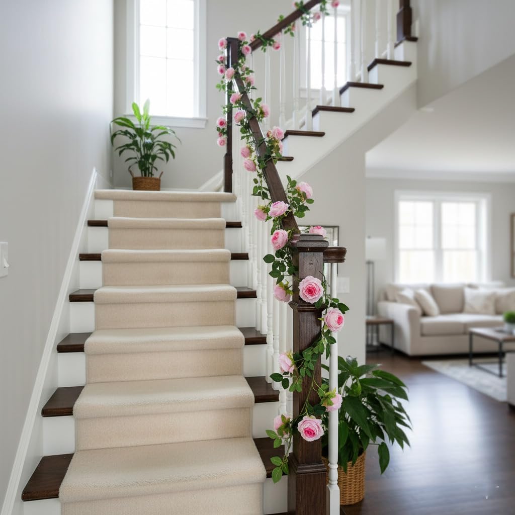 Bendable Artificial Flower Garland Rose Vine Hanging Floral Garland for Wall Trellis Fence Home Room Garden Wedding Arc Decor(Pink, 2pcs) - Image 6