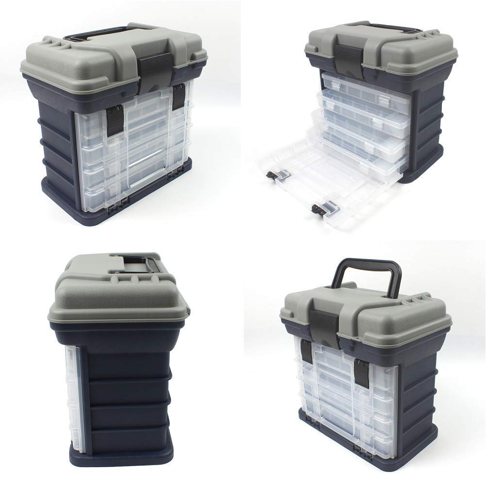 Boîte de rangement portable avec 4 compartiments réglables, idéale pour l'équipement de pêche et les accessoires