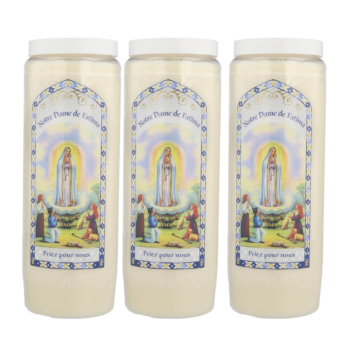 Palais Du Rosaire Pink 3 Novena Candles Our Lady Of Fatima 17.5 Cm – Novena Candle – Christian Cult In Vegetable Wax