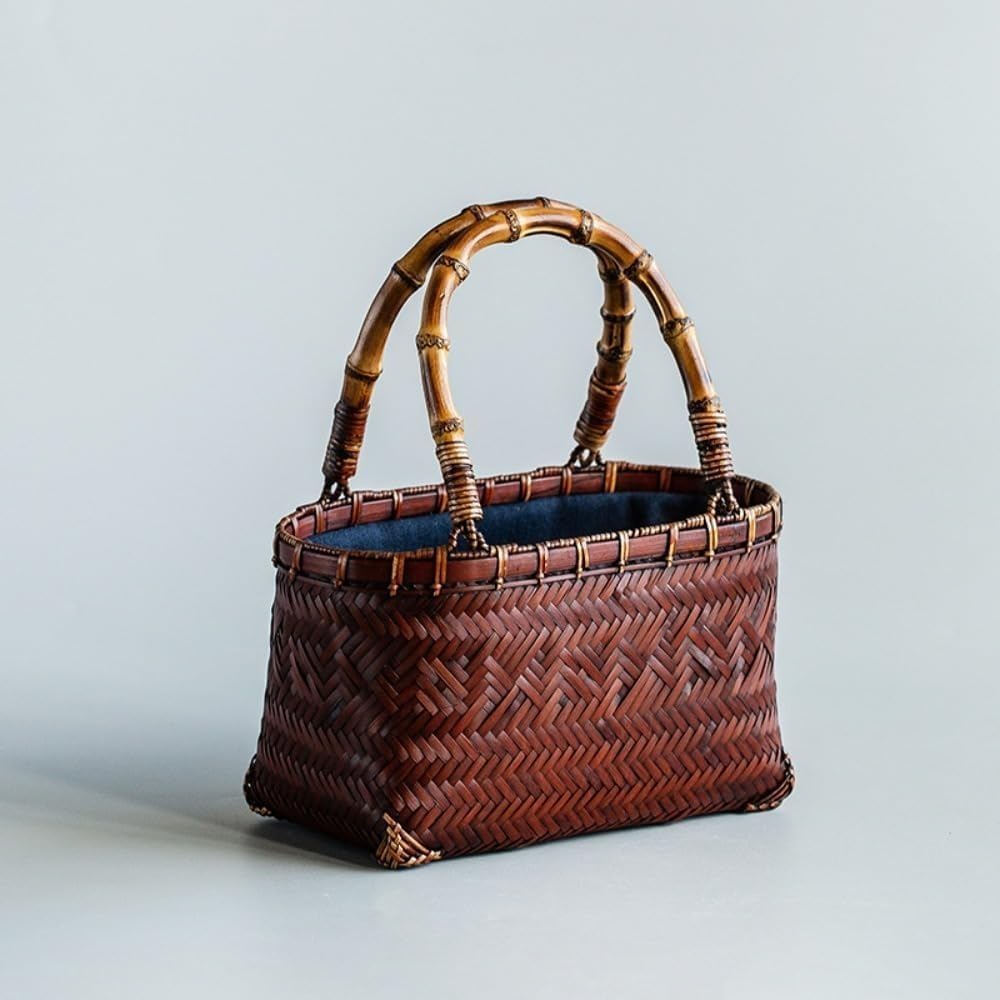 一貫張り(一閑張り)かごバッグ 大きいサイズ 花 紫 一貫張り(一閑張り