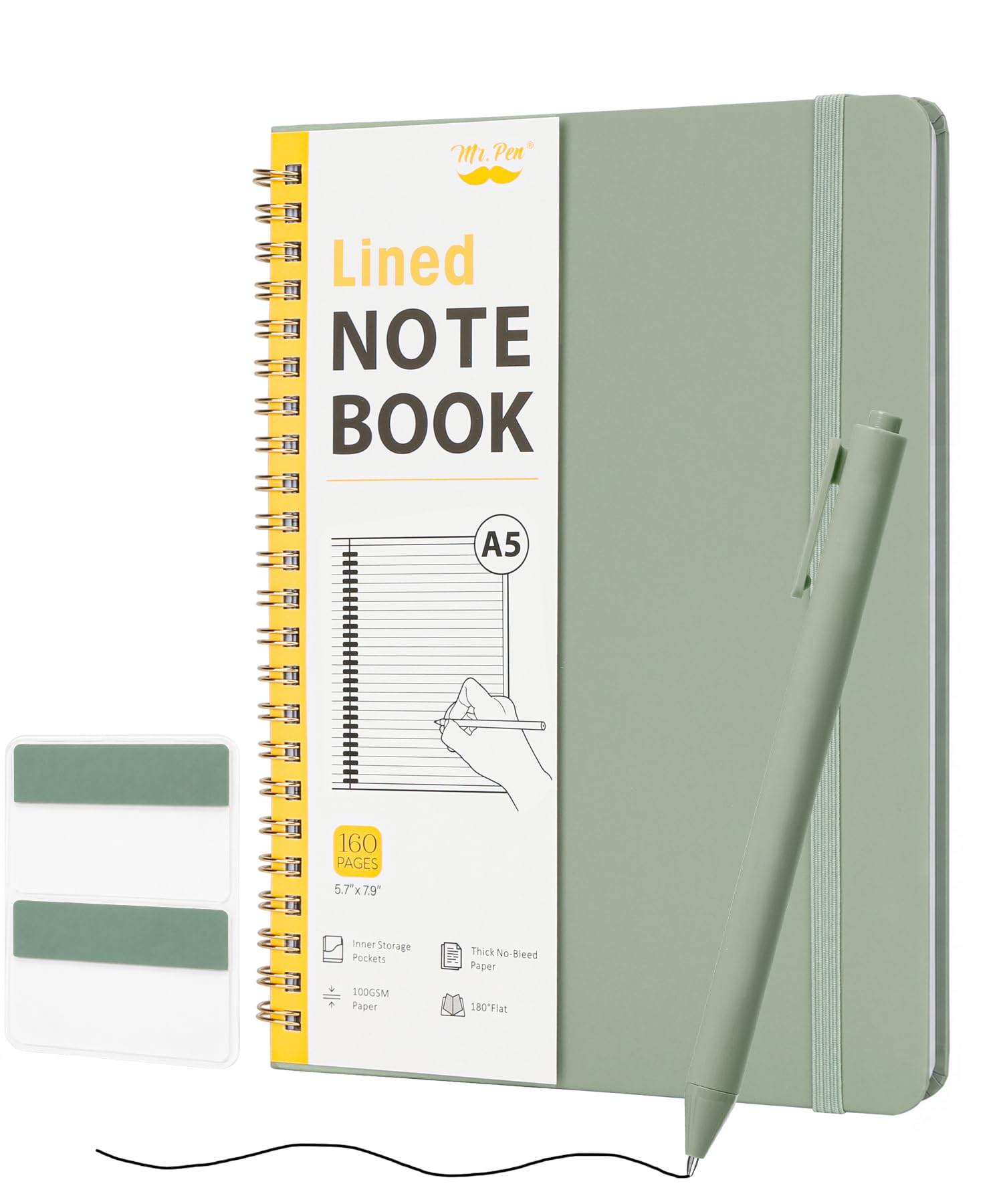 Lined Spiral Journal Notebook, A5 (5.7"x7.9"), 160 Pages, Green