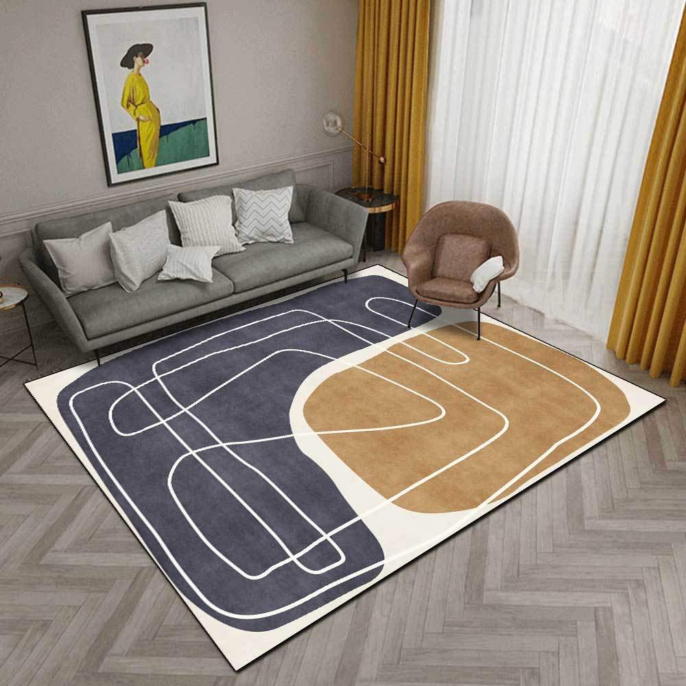 Tapis de Zone,Tapis De Salon Lavable, AntidéRapant, pour L'IntéRieur, Chambre à Coucher, Salon, Salle à,Marron Bleu foncé Moderne,180x270cm