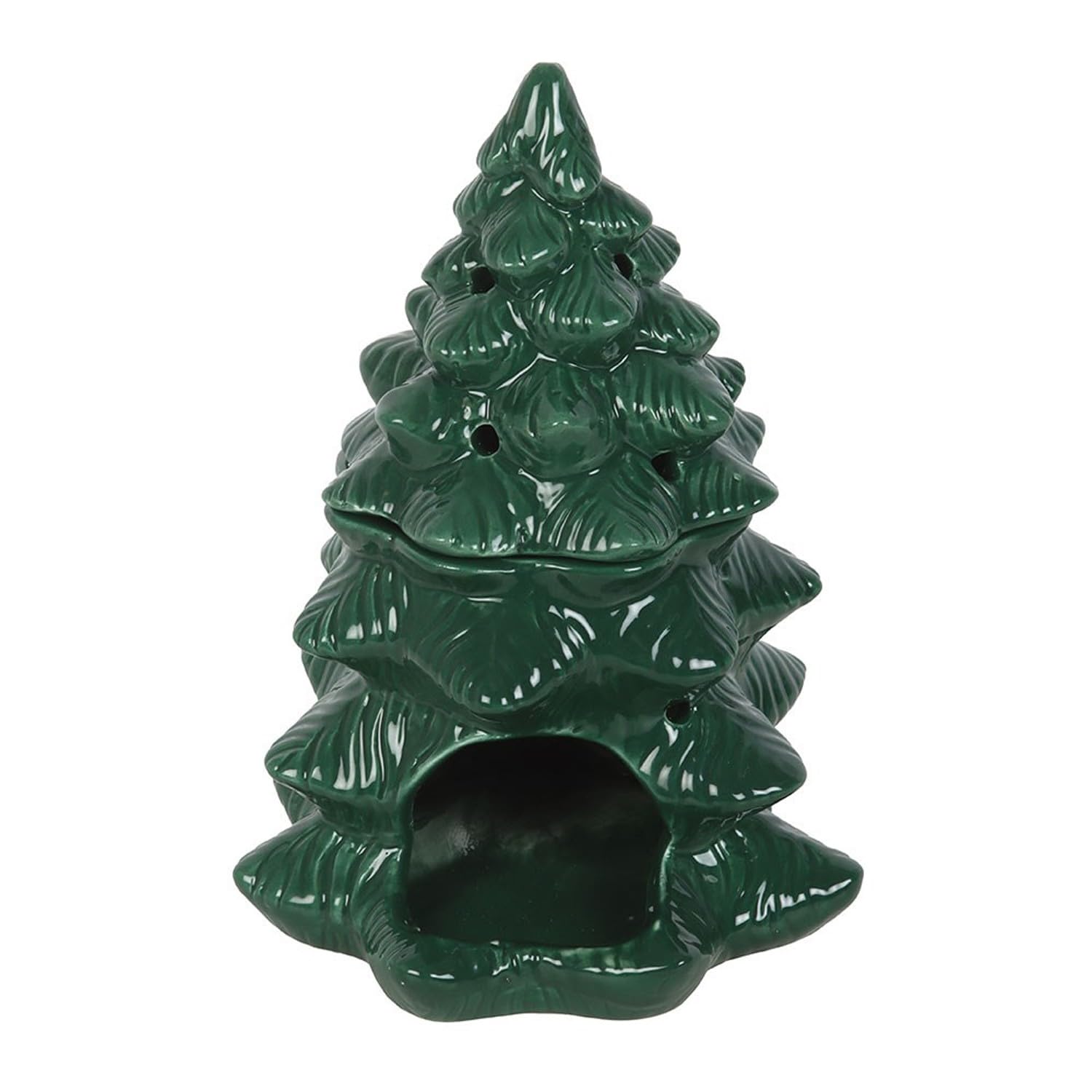 Green Fir Tree Oil Burner and Wax Warmer – Elegant Ceramic Design, Versatile for Wax Melts & Fragrance Oils, Creates Cozy Glow, Perfect for Holiday Décor