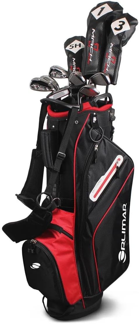 Orlimar Mach 1 Pro Men’s 14-Piece Complete Golf Club Sets with Titanium Driver, Stainless Fairway Wood, Hybrid, Irons (6-9, PW, SW), Mallet Putter, Stand Bag, 3 Headcovers