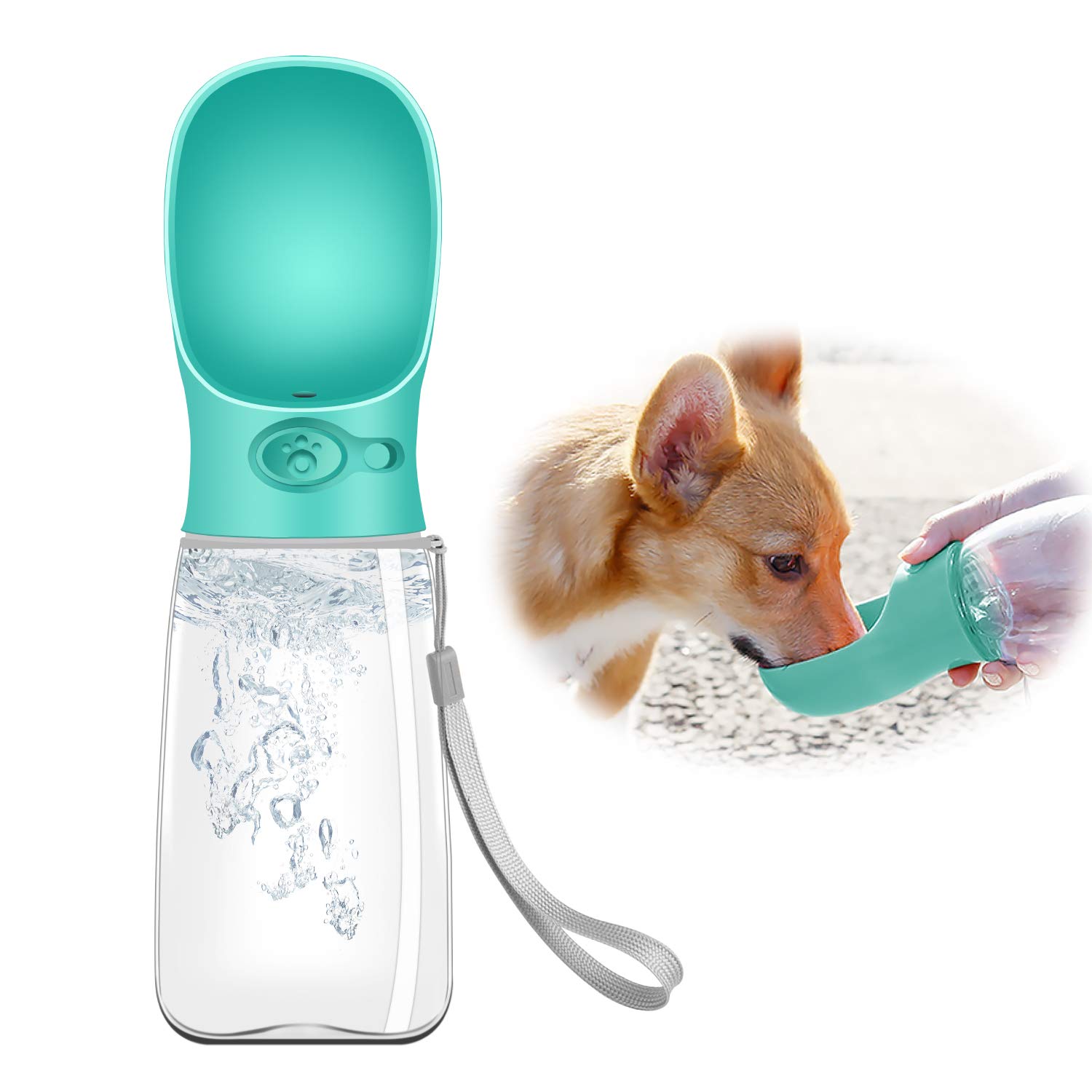 Eastlion Botella de Agua para Perros Grande,550ML Gatos Portátil Dispensador de Agua con Contenedor de Comida,a Prueba de Fugas,Mascotas Botella para Beber para al Aire Libre Viajar Caminar(Azul)