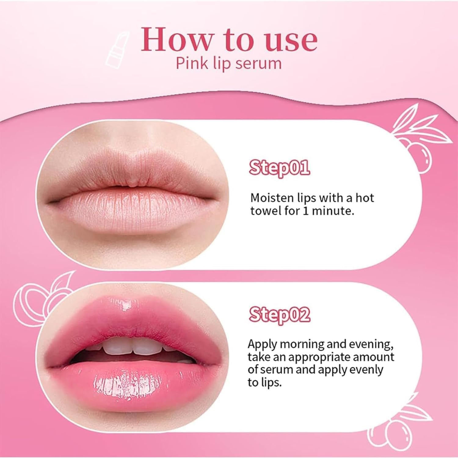 2PCS Pink Lip Serum Plumper, Color Changing Lip Gloss, Pink Lip Serum Plump Gorgeous Glow of Lips, Pink Lip Serum Plumping, Glow Color Changing Lip Oil