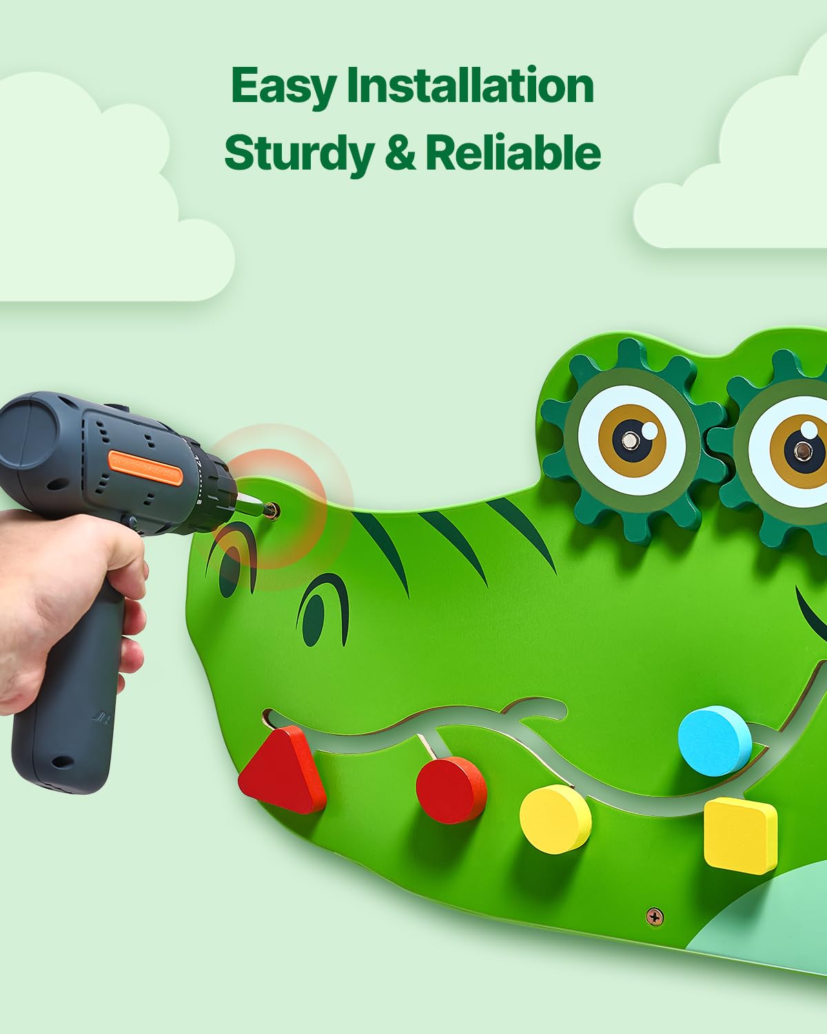 VEVOR Panneaux Muraux d'Activités Crocodile, 9 Jeux, Jouet Mural Sensoriel Montessori pour Enfants 3-12 Ans, Centre d'Activités d'apprentissage, Salle de Jeux des Tout-Petits, Crèche, Salle de Classe