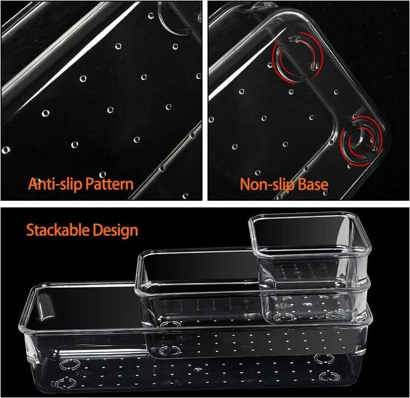 RABBONIX Drawer Organizer Storage Bins With Various Size for Kitchen, Office, Bathroom, Vanity Makeup Organiser (05 Pcs Set, Transparent) 2