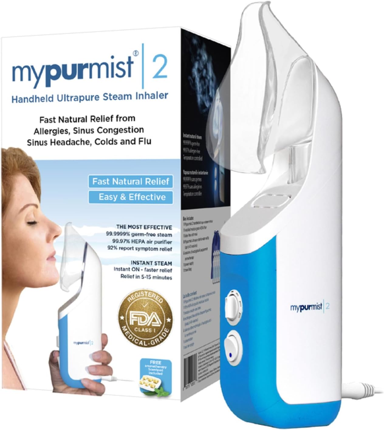 Mypurmist 2 Ultrapure Handheld Personal Steam Inhaler (Plug-in), Vaporizer and Humidifier