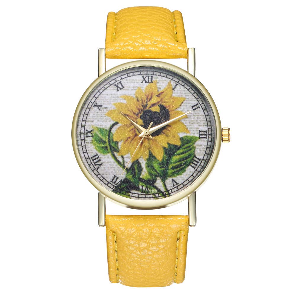 Classic Lovely Style Flower Dial Leather Band Dress Analog Quartz Wrist Watch Elegant Business Watches for Womens Ladies