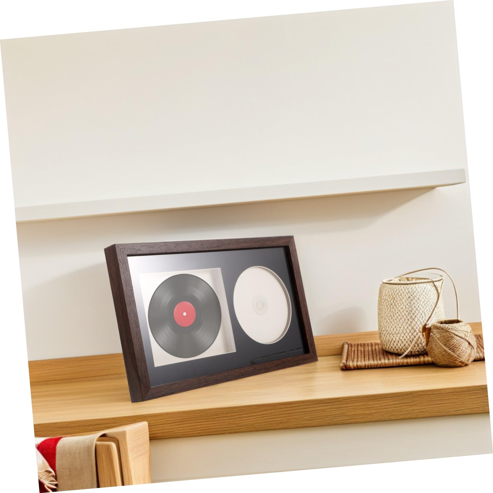 Cornice Espositiva per Album di Dischi CD in Legno Massello Supporto da Tavolo da Parete, Espositore per Vinili 14,2x12,4 Cm per Collezionisti e Appassionati di Musica