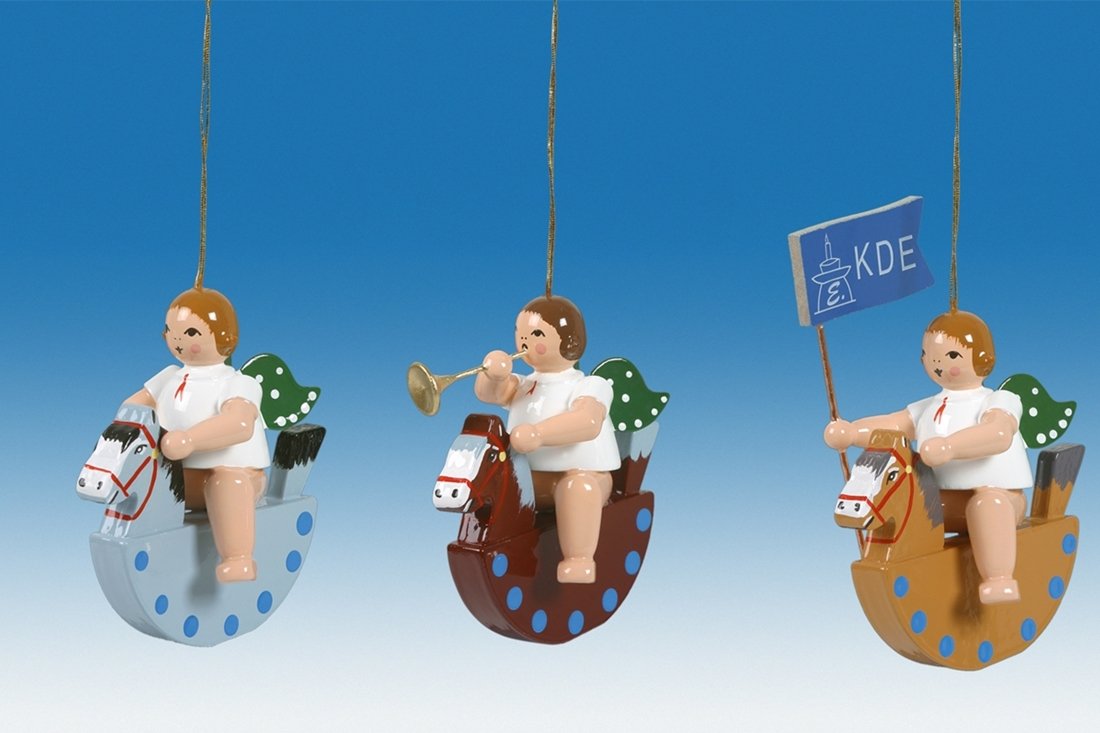 Décoration d'arbre de Noël en bois, 3 anges sur cheval pour réveillon en famille