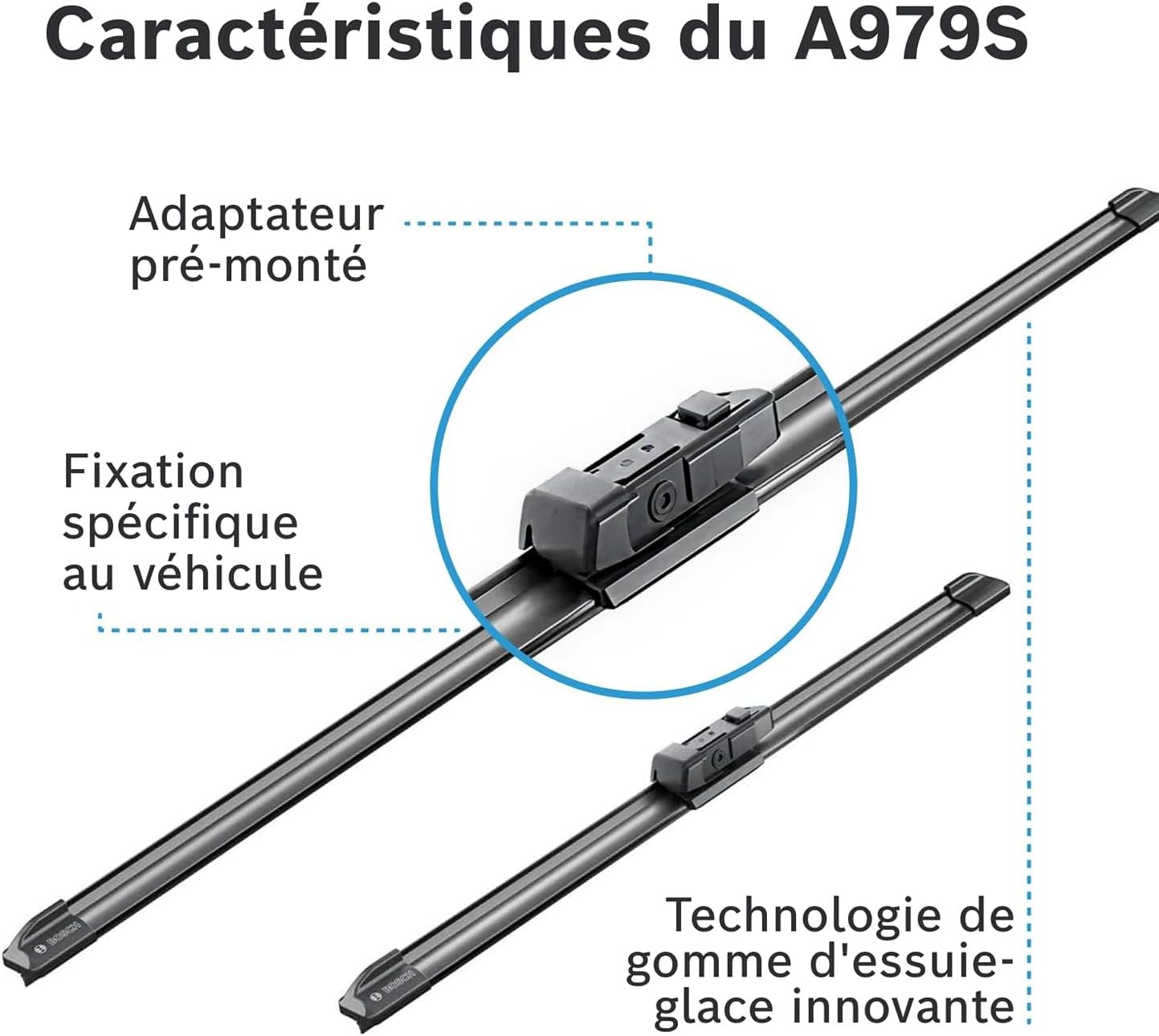 Bosch Aerotwin Aerotwin eA 979 S - Jeu de 2 Balais d'essuie-glaces de Remplacement Avant - Livrés avec Adaptateur Pré-assemblé - 600 mm / 475 mm - Boîte réduite pour moins de déchets