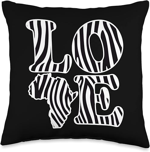 African Pride Teez Love Africa Map with Zebra Skin Pattern African Safari Throw Pillow 16x16 Multicolor