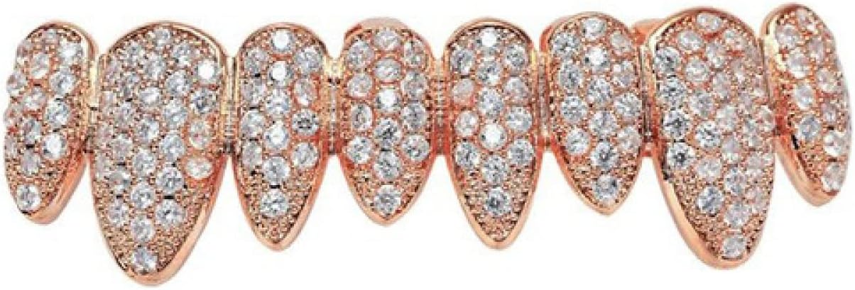Irregular Eight-Tooth Braces, Micro-Inlaid Zircon Braces, Pointed Denture Braces, Rose Gold (Lower Teeth)