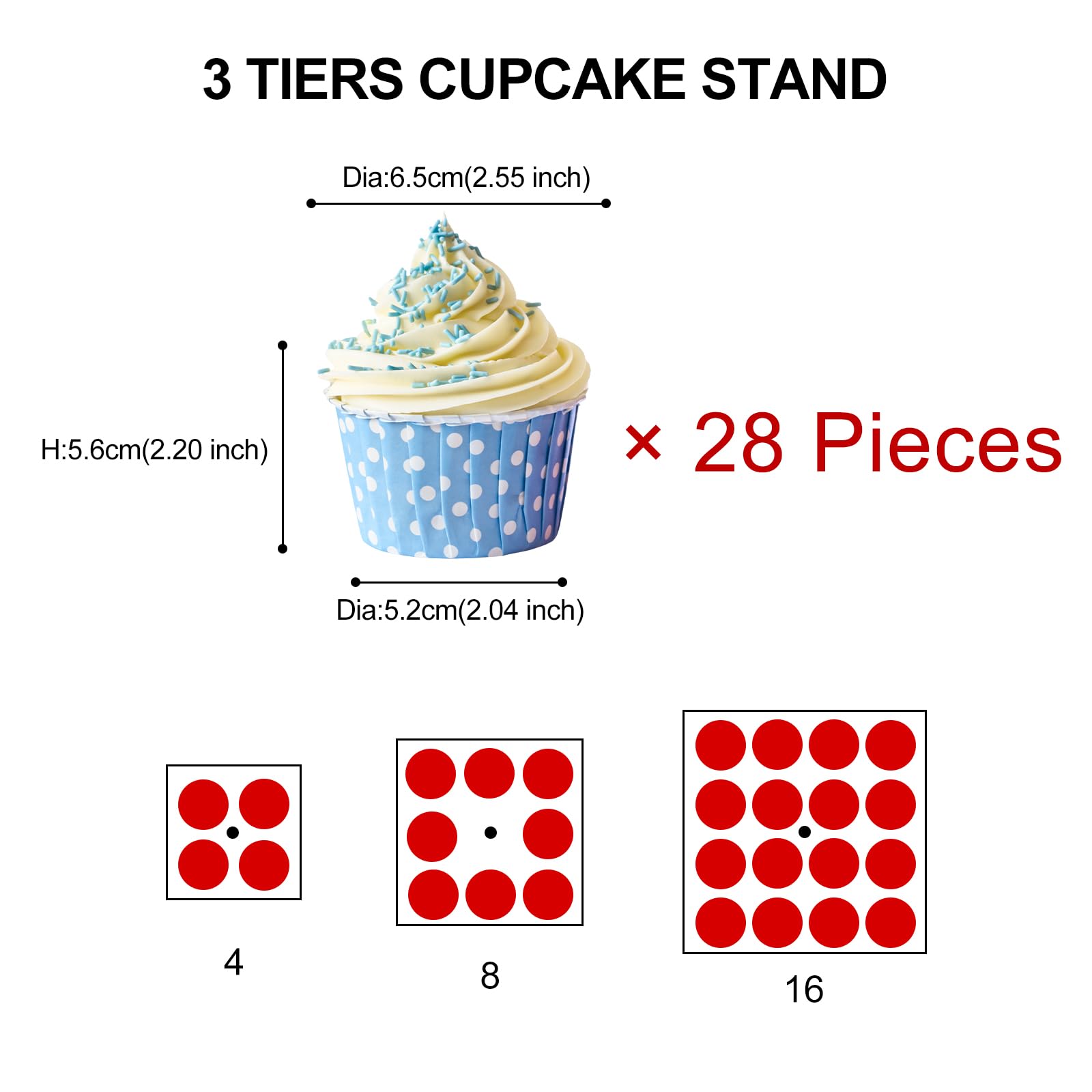 ECOSEAO Supporto per cupcake, 3 livelli, trasparente, quadrato, per cupcake, dessert, pasticceria, torre, supporto per matrimonio, compleanno, decorazione per la casa (25,4 cm)